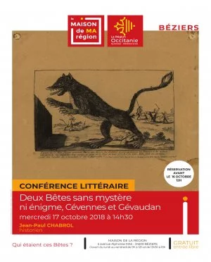 Affiche Conférence "Deux bêtes sans mystère ni énigme, Cévennes et Gévaudan" par M. Jean-Paul CHABROL