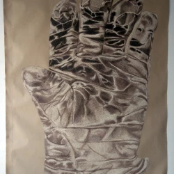 No Blog Is No Glob (work in progress — élement) - Gant — 2016 — Crayons de couleur sur carton d'emballage (work in progress) — 144x205. - ©J-M de Sauverzac 