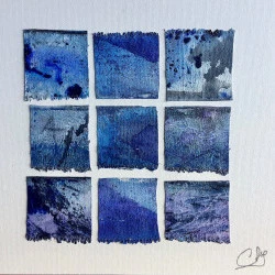 Au loin 1 - Textiles peints (acrylique) marouflés sur toile. 40x40 - Catherine Stoll-Simon 