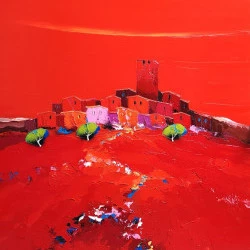 village pourpre - huile sur toile