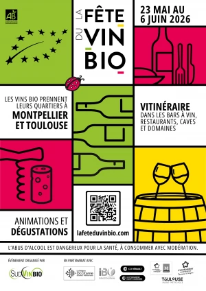 Affiche Fête du Vin Bio 2026 à Montpellier - Quinzaine des Produits Bio et Régionaux