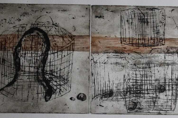 Serpent - Vernis mou aquatinte couleur à la poupée 20/20 cm x 2, 2019 - S.Vigneau 