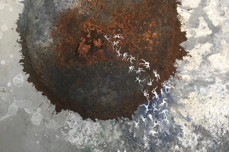 enfer sur zinc - technique mixte sur tôle de zinc - 80X65 - 2018 (collection particulière) - libre 