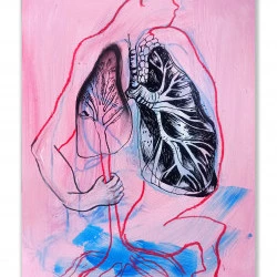 POUMONS 2 - 20 x 30 cm, techniques mixtes sur papier, 2023