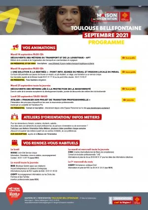 Affiche Agenda Maison de l'Orientation Toulouse-Bellefontaine Septembre 2021