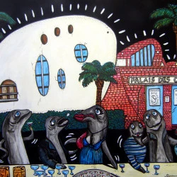 Palais des Congres - Peinture acrylique et encre de Chine sur toile coton 72 x 54 cm, châssis bois, 2009. - Florence H 