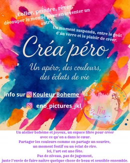 Crea'pero - <p>Un atelier bohème et joyeux, un espace libre pour créer avec ce qu'on a dans le cœur. Partager les couleurs comme on partage un sourire, un moment festif ou un éclat de rire. Ici, l'art est une fête. Pas de niveau, pas de jugement, juste l'envie de faire naître quelque chose de beau et sensible ensemble. En pleine nature, au sein du domaine féerique d'hontaut à Condom réservation et info 0769061368 ou sur hormur.com tarifs : 25 euros adultes 10 euros -12 ans Gratuit - 6ans (Le verre convivial est inclus)</p>