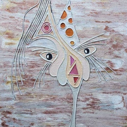 Faire l'autruche - Acrylique et ficelle sur toile en lin 116/89