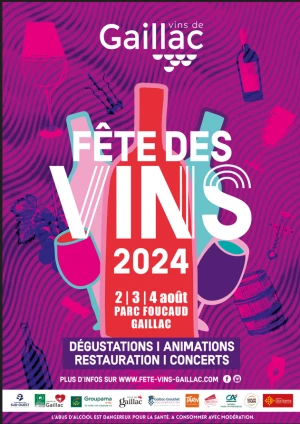 Affiche Fête des Vins de Gaillac : une grande fête populaire au cœur des vignobles du Sud-Ouest, 2-4 août 2024
