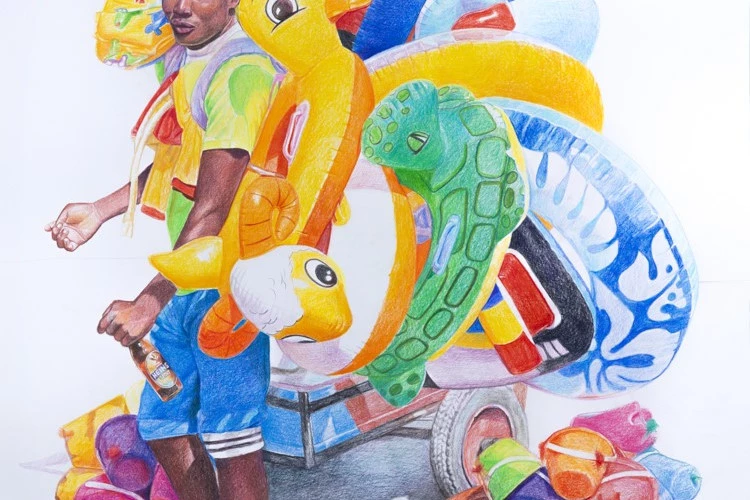 vendeur de bouées - dessin sur papier bambou - Rosario Heins 