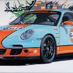 Porsche Gulf - Acrylique sur toile - Laurence B. HENRY - Peintre de l'Air 