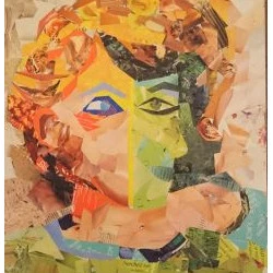 Sur le chemin de Picasso au récup'art - Collage avec des magasines recyclés de mon portrait dans l'esprit des portraits de Picasso