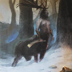 Cernunnos - Huile sur toile extrait du carnet de voyage imaginaire " Voie Y âgE" - Christophe Dougnac 