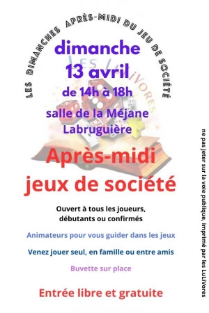 Affiche les dimanches après-midi du jeu de société