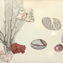 Corail et galets - Pointe feutre 38cm x 60cm - Pierre Lardeau 