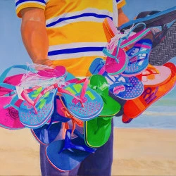 vendeurs de tongs - acrylique sur toile 100x81 (2016) - Rosario Heins 