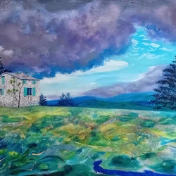 Ma maison - Huile sur bois, 60 x 120 cm