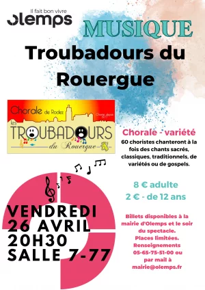 Affiche Spectacle musical : Les Troubadours du Rouergue