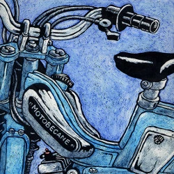 Mobylette - Carte à gratter, couleurs patinées