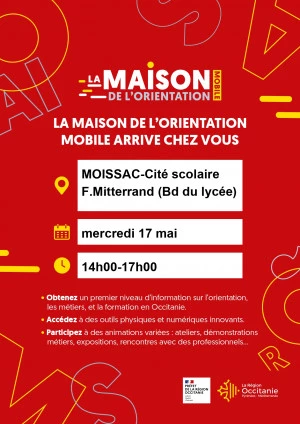 Affiche La MOM Maison de l'Orientation Mobile arrive à Moissac pour vous informer sur les métiers et la formation