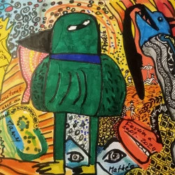 Canard vert - dessin, encre, acrylique, posca, feutre …