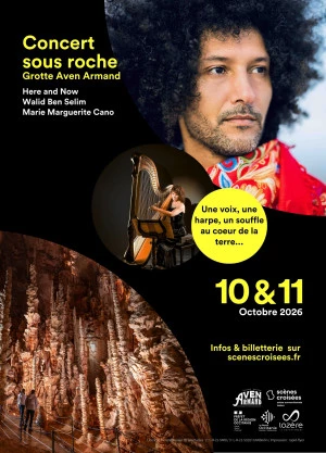 Affiche Concert sous roche · Here and Now Walid Ben Selim & Marie-Marguerite Cano à la grotte Aven Armand