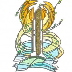 The Receptive - technique vitrail (verre, plomb, bois) 63x45x5 cm