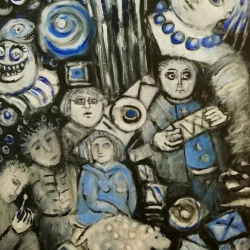 Cette nuit bleue - acrylique et posca sur toile