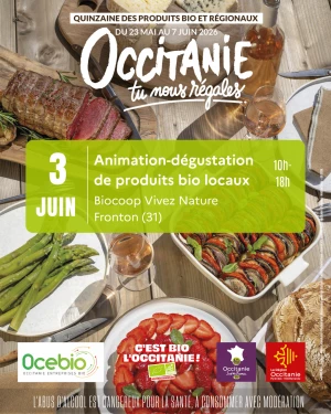 Affiche Quinzaine des produits bio et régionaux : Animation-dégustation à la Biocoop Vivez Nature Fronton