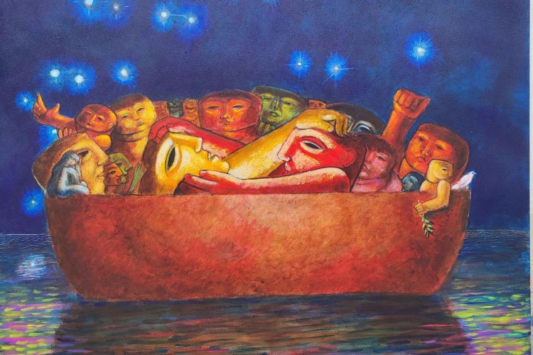  497 Pirogue VII - Acrylique sur médium 101x90 cm - C. Cambe 