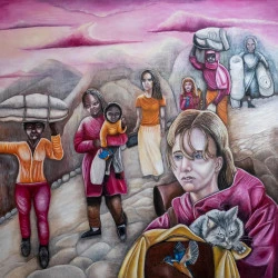 Les exilées - Huile sur toile, 120cmx120cm, 2025