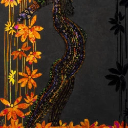 La femme sculpture et la guirlande de fleurs - Tableau , la femme devient sculpture, une guirlande de fleurs l'entoure comme un hommage à la féminité et au sacré. (80cm sur 100cm)
