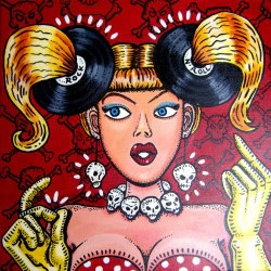 Pin'up à couettes - Peinture acrylique et encre de Chine sur toile coton 40 x 40 cm, châssis bois, 2012 - Florence H 