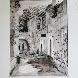 Séguret - encre de chine 40x50 autre vue de Séguret - 120 euros 