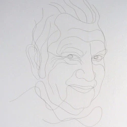 "BEN" - Cheveux sous verre- 2012 - 48 cm x 48cm -2017 - Claudie Dadu 