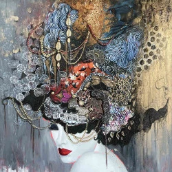 Coiffe dorée 60x60 - Technique mixte sur toile