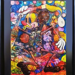 DARK MOUSE WALKING 2nyss 2023 - Tableau 3D, techniques mixtes acryliques et encres pigmentaires sur papier d'art 40 x 55 sur marquise fixé sur cadre 52.7x72.8 - #2nyss @2nyss 