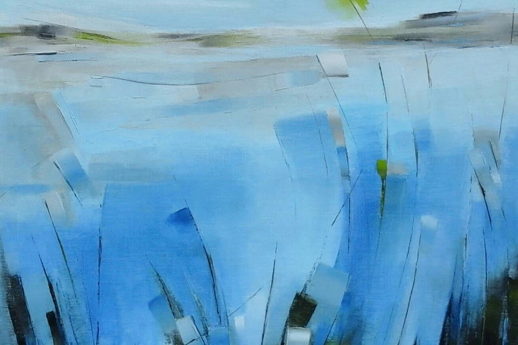 " A la surface " - 80x80 - Peinture à l'huile au couteau à peindre