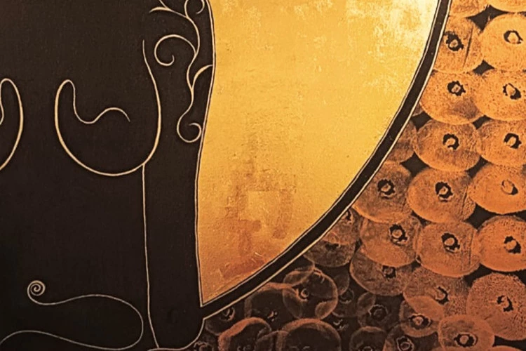 ISIS - Acrylique sur toile, métallisation à la feuille, 116x89 - Liberaj Cicoj 