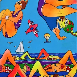 nageurs et plongeuses - acrylique sur toile, 73x90, 2017, nageurs et plongeuses