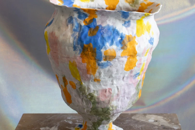 Souvent surement - 2026 25 x 30cm Vase en grès de saint-Amand, porcelaine et engobes de couleurs - Sandrine CASTEL 