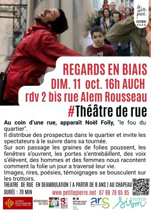 Affiche Spectacle en déambulation : « Regards en biais » dans le cadre des SISM (Semaines d'information sur la Santé Mentale)