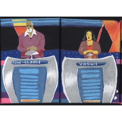 Questions pour un Champion : Pierre, Jean-Claude, Virginie et Frédéric [polyptyque] - 69 x 99 mm (x 4) - marqueurs sur toile - Julien Lauber 