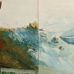  Terre d'accueil - Diptyque, 110 x 110 cm x 2, acrylique et plastique sur toiles, 2019 - Oddbjørg REINTON 