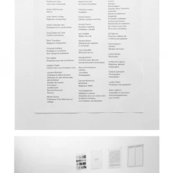 « Les peintres du dimanche », document imprimé, feuille format A4 80 gr. A4xX, activation n 16, fondation Fiminco, Romainville, 2024. Commissariat Christine Demias. A4xX est une collection de travaux d'artistes sur les rapports art et argent. - Document à imprimer soit même, illimité. « Les peintres du dimanche » est une proposition qui répertorie sur une feuille A4, les jobs alimentaires effectués par des artistes, connus ou méconnus, associés à leur noms. Le répertoire est tiré d'une enquête réalisée en 2023 auprès d'une centaine d'artistes, complétée par des recherches documentaires et biographiques.
