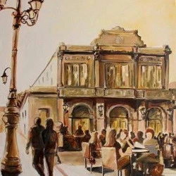 Scène de Théâtre ( Béziers ) - huile et feuilles d'or 93x71