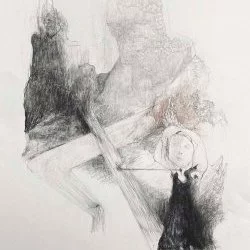 "Les Trois Parques" - crayon sur papier, 65 x 50 cm, 2023 – Série des Paysages Hybrides. - maria clark 
