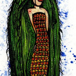 Amabie La Lunaire - Dessin acrylique et encre de chine sur papier 24 x 12 cm 2020 - Florence H 