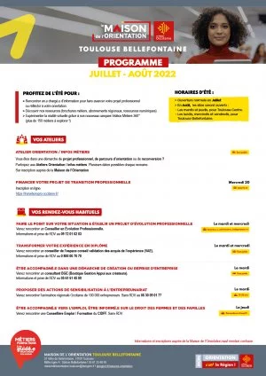 Affiche Agenda Maison de l'Orientation Toulouse-Bellefontaine Juillet/Août