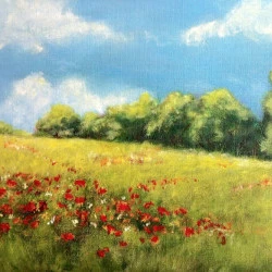 Campagne du Tarn - Peinture réalisée à l'huile et au couteau sur un châssis entoilé au format 70/50 cm - R Devarrewaere 